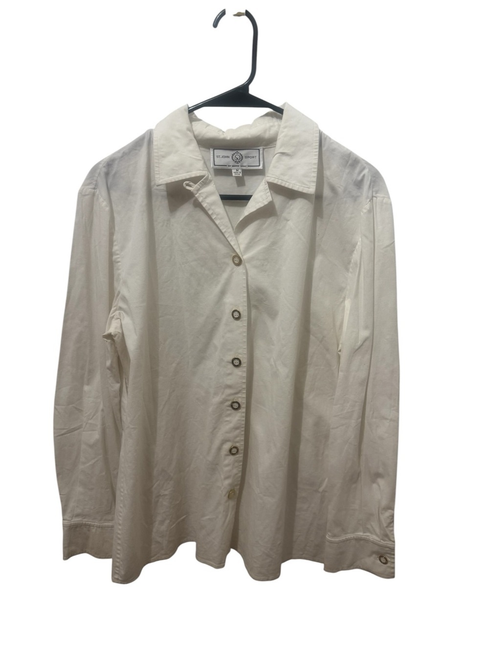 ST. JOHN SPORT by Marie Gray Ivory Gold Button Down French Cuff Blouse Size med
